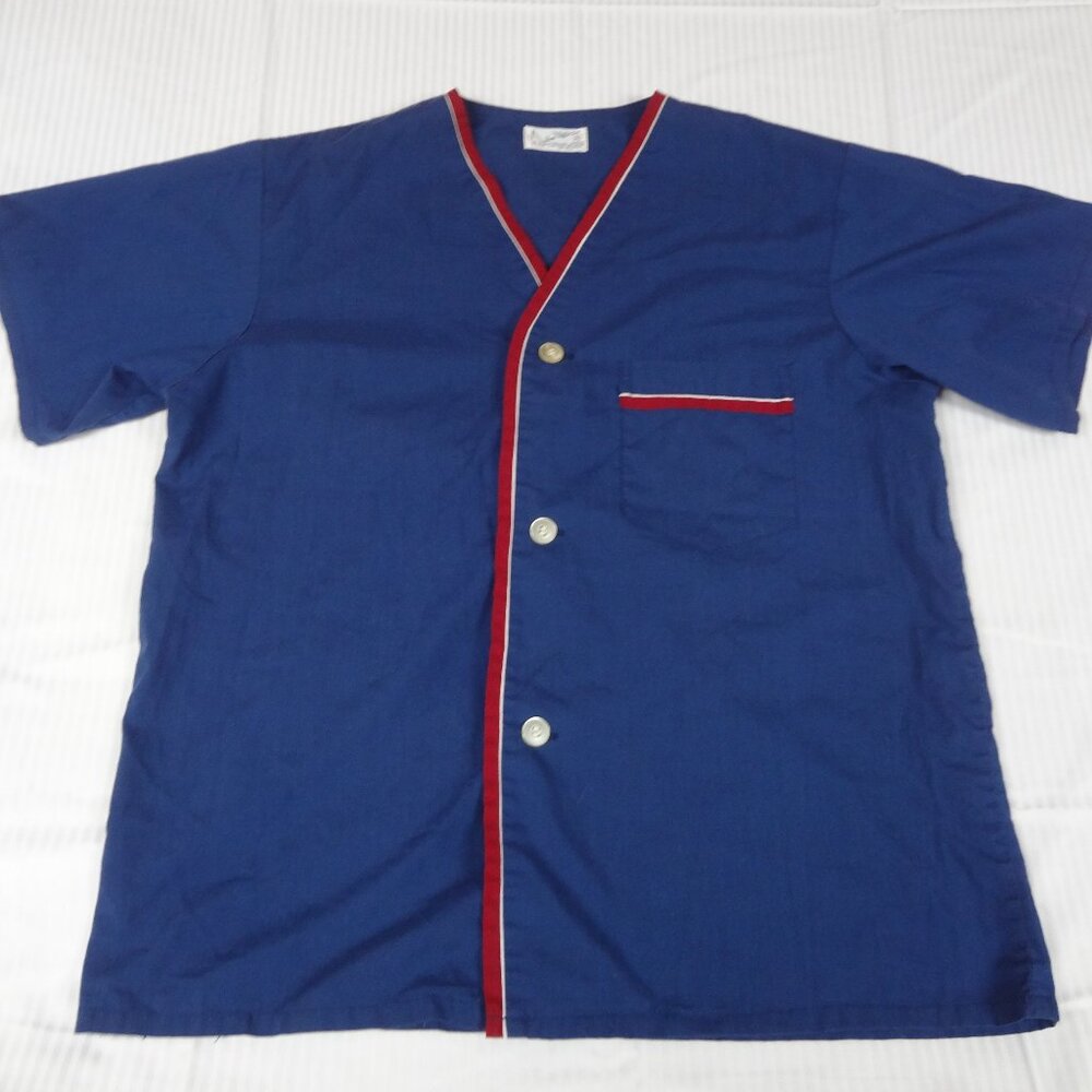 VINTAGE JOHN WEITZ V-NECK BUTTON FRONT PJ PAJAMA TOP MEDIUM BLUE J432